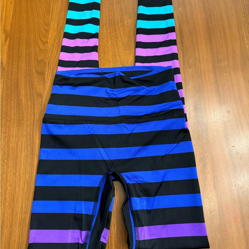 K-DEER Black, Blue, and Pink Striped Leggings